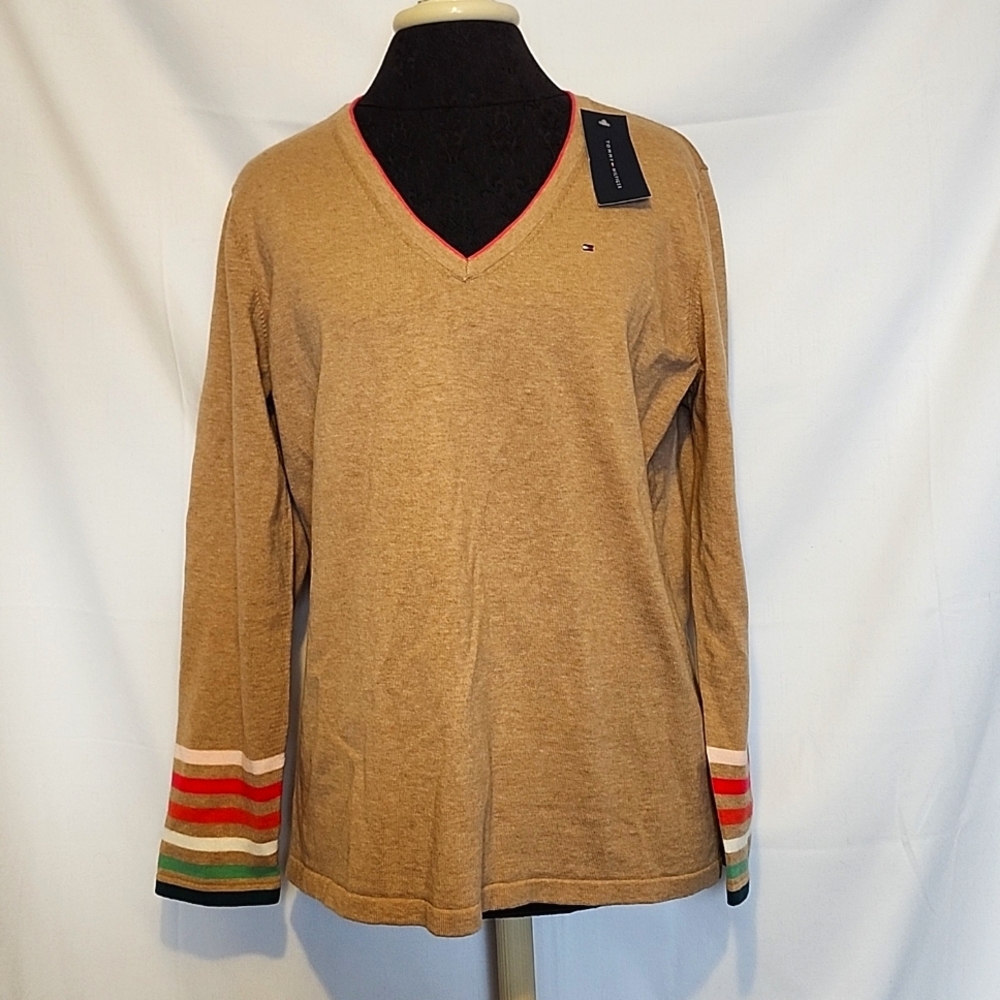 Tommy Hilfiger 100% Cotton Fine Gauge V-neck Sweater Size XL